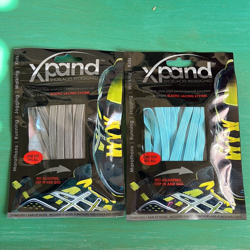 Xpand No Tie Shoelaces Redesigned Elastic Lacing System Bundle Gray&Blue 2pairs